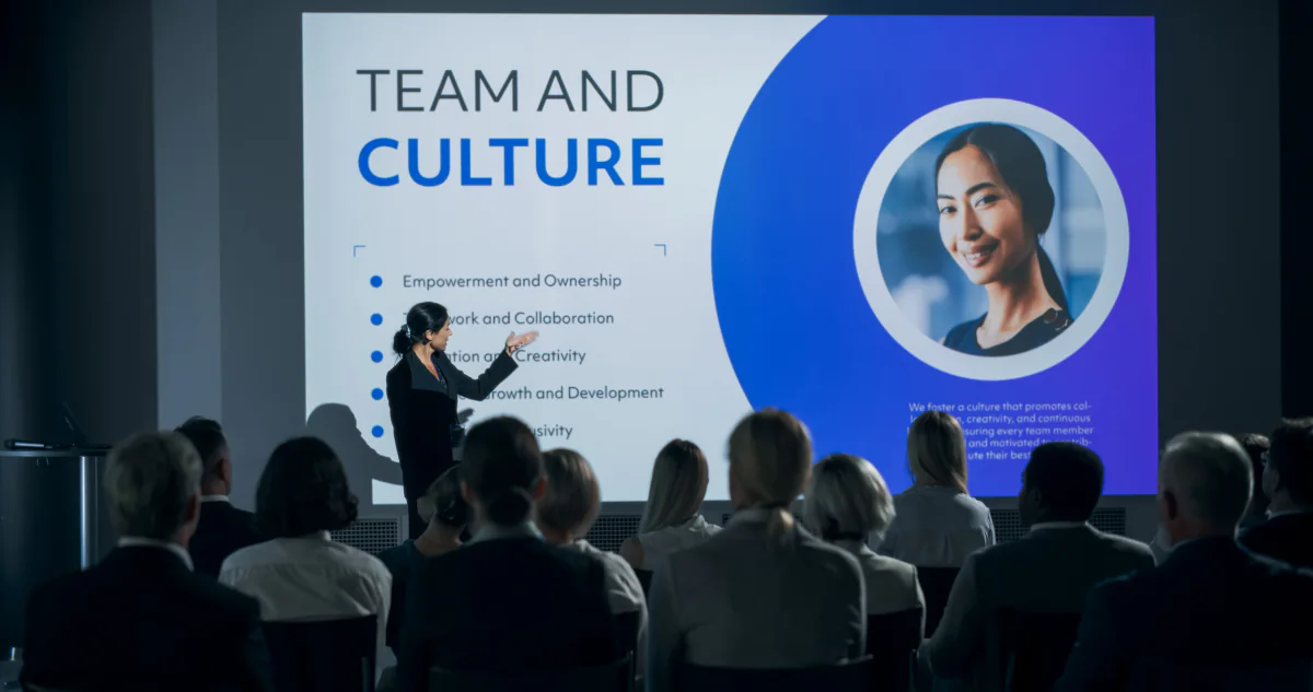 Presentation displays set up in a meeting room for executive briefings and business communication
