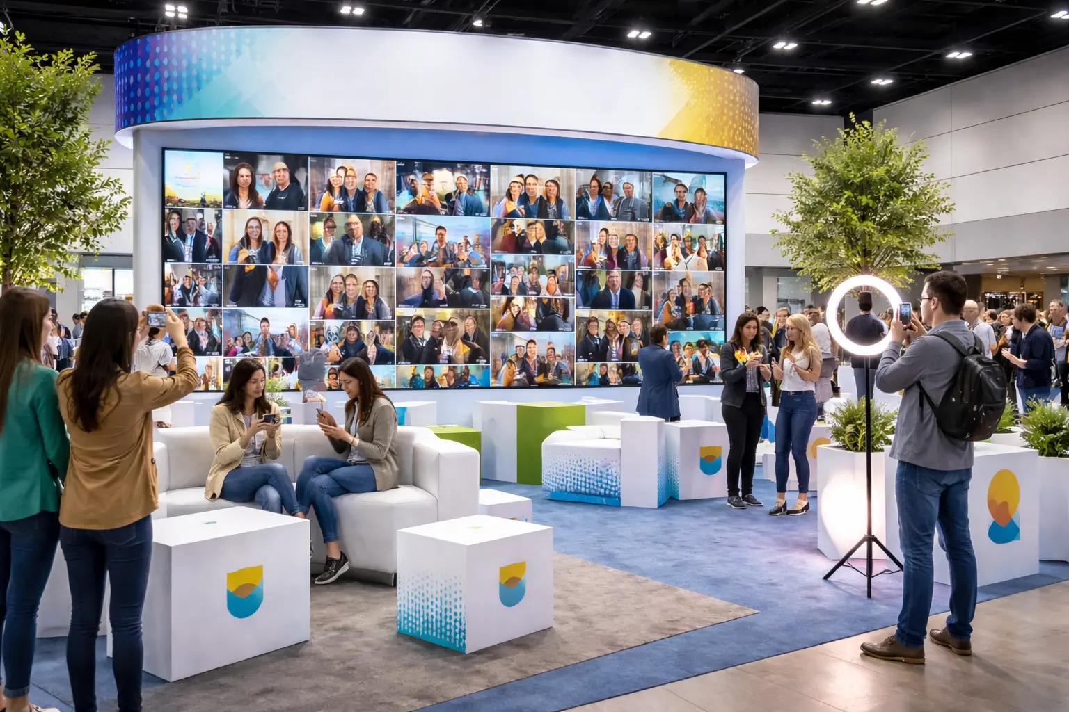 Sponsor branded social media display area used for contests attendee engagement and hashtag participation