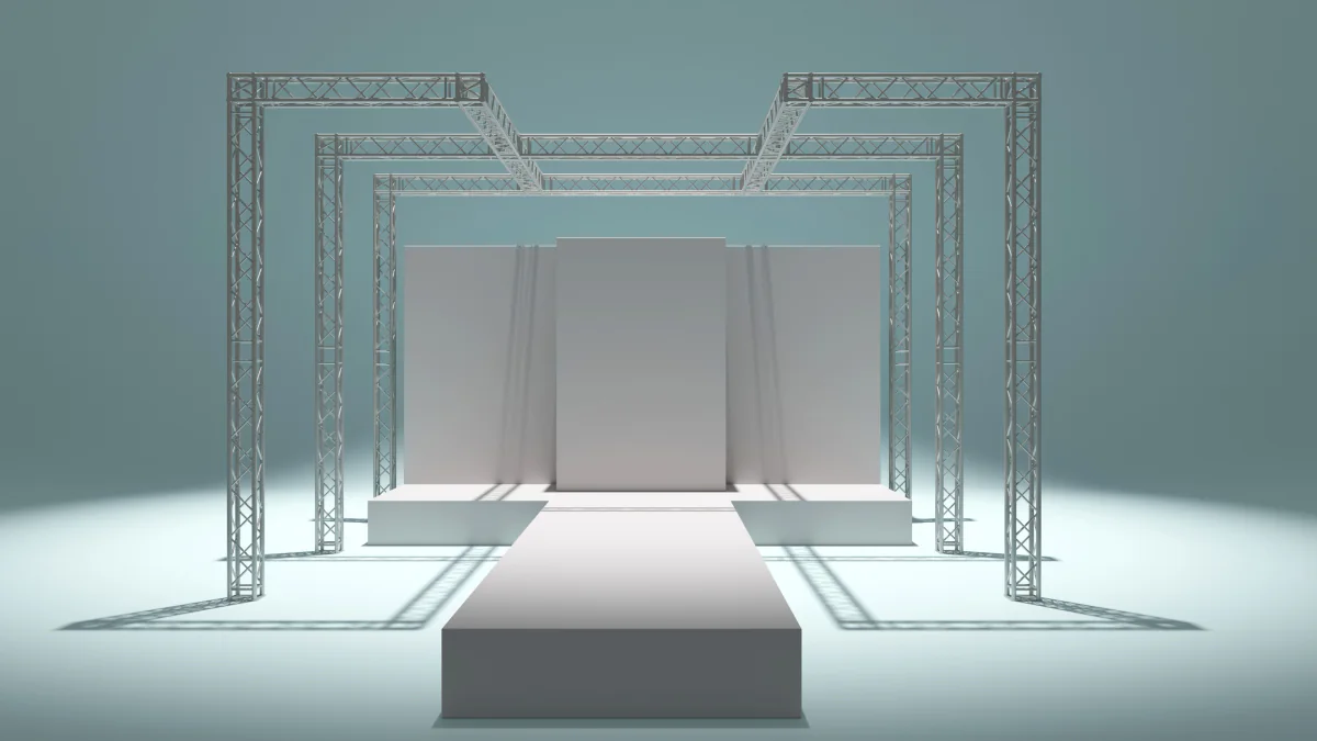 Bundled stage footprint with lighting audio and displays for a complete temporary event setup
