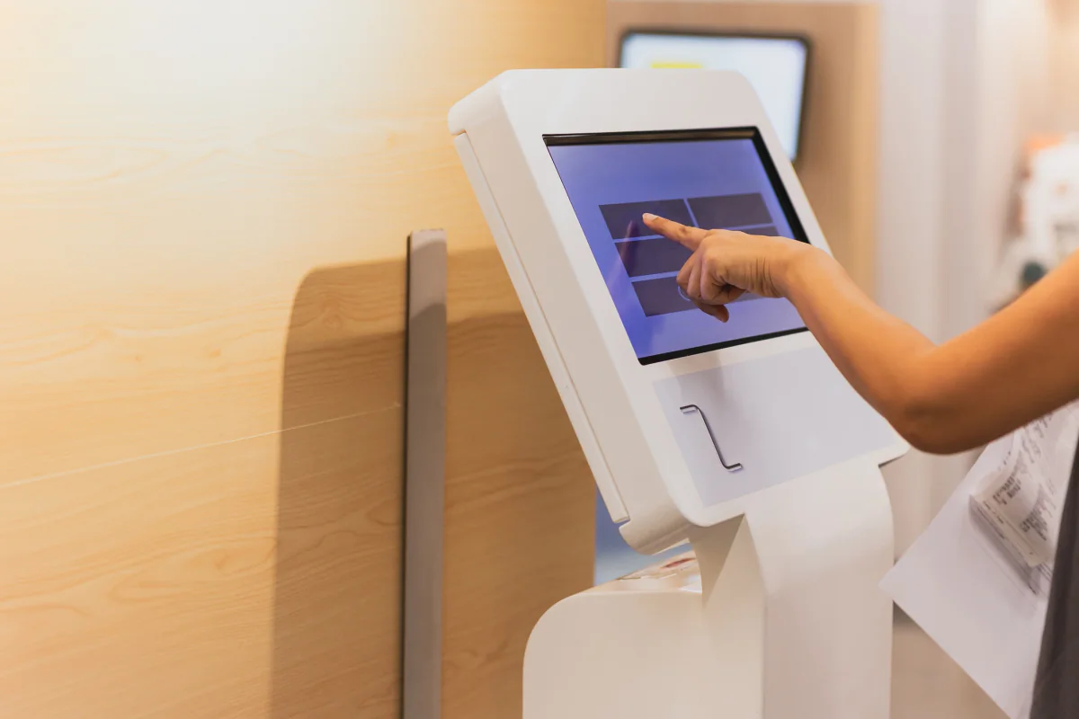 Self service touchscreen kiosk setup for event registration lead capture and attendee interaction