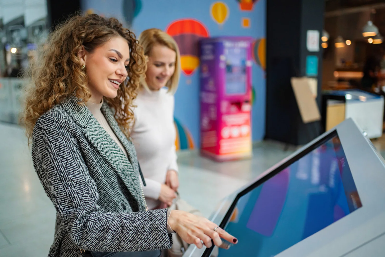 Touchscreen with interactive venue map for event wayfinding schedule lookup and attendee guidance