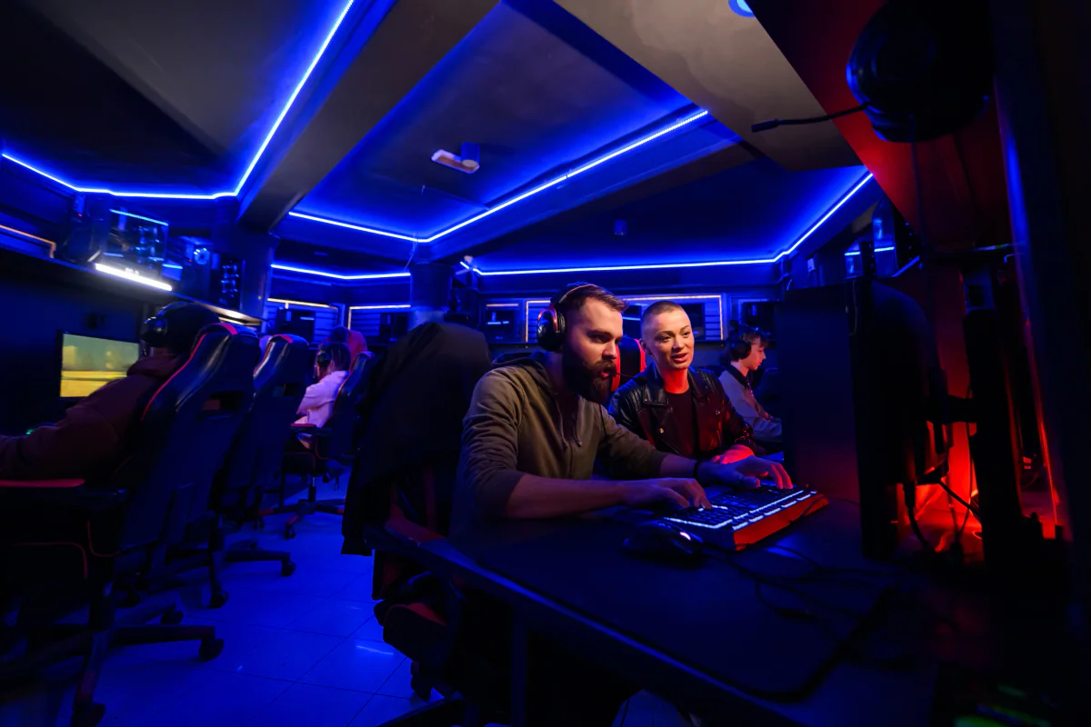 Alienware style esports station setup with gaming desktop, monitor, and peripherals for tournament deployment