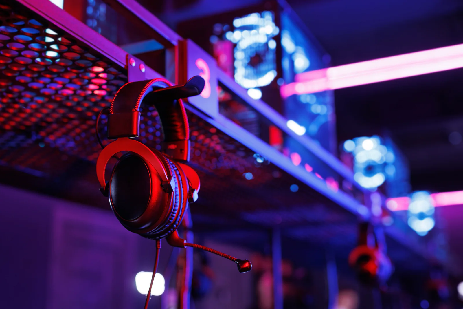 Keyboard, mouse, headset, and accessories arranged for gaming stations and high performance computer deployments