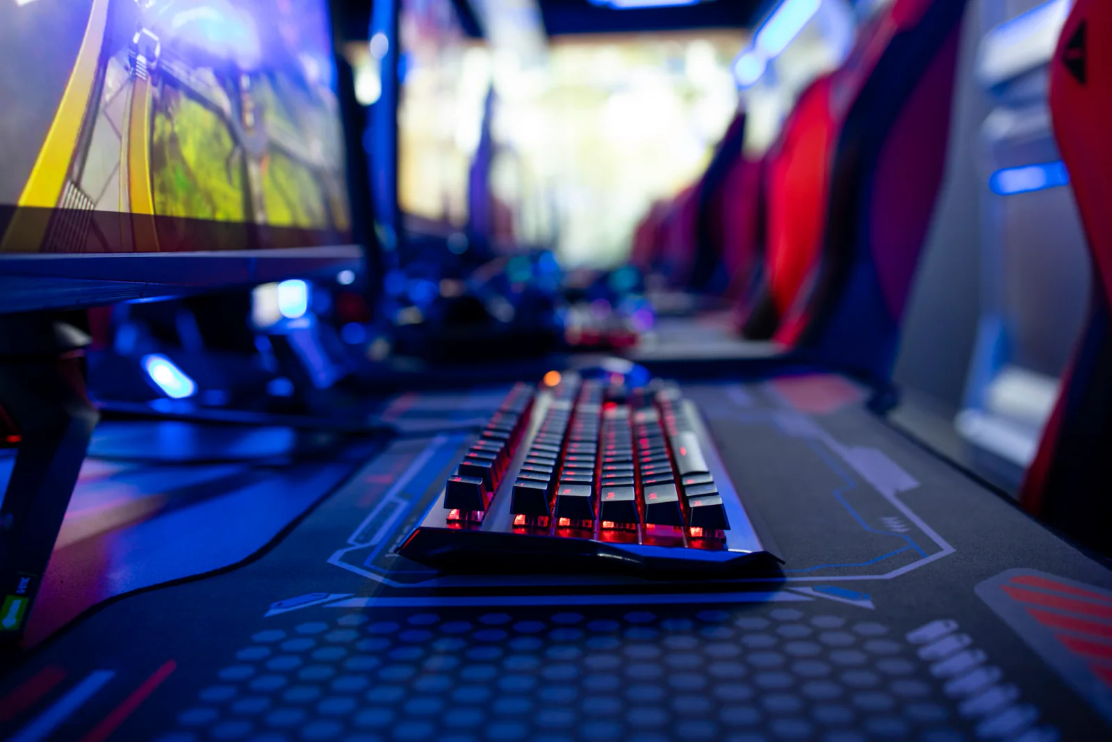 Gaming peripherals including keyboard, mouse, and headset used to standardize MSI rental stations and high performance setups