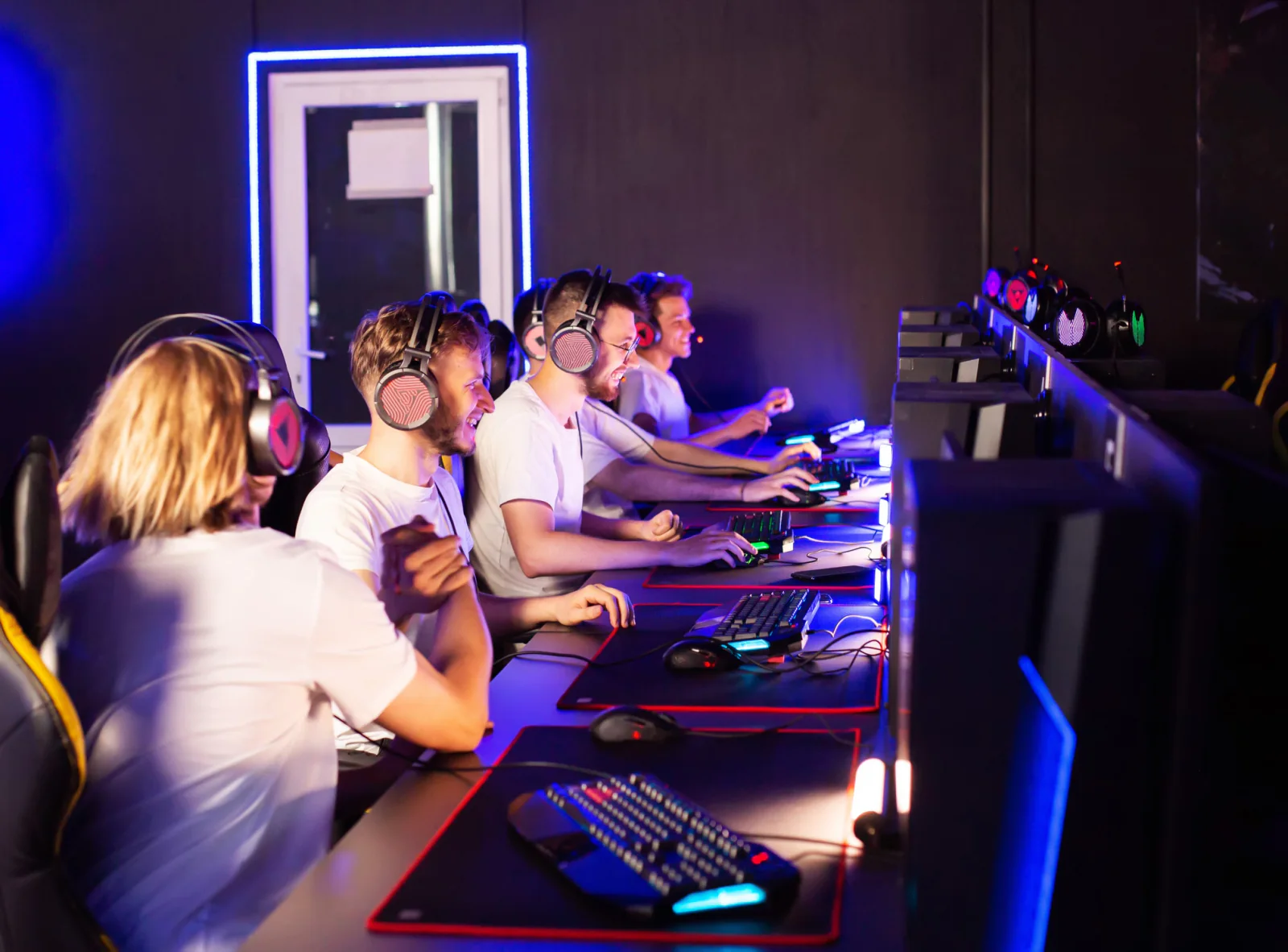 Demo booth with gaming monitors and equipment set up for a branded event activation