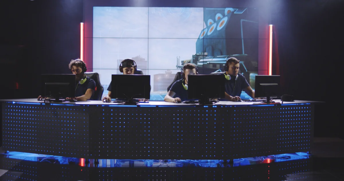 Gaming monitors used in activation booth setup for public demos and branded attendee interaction
