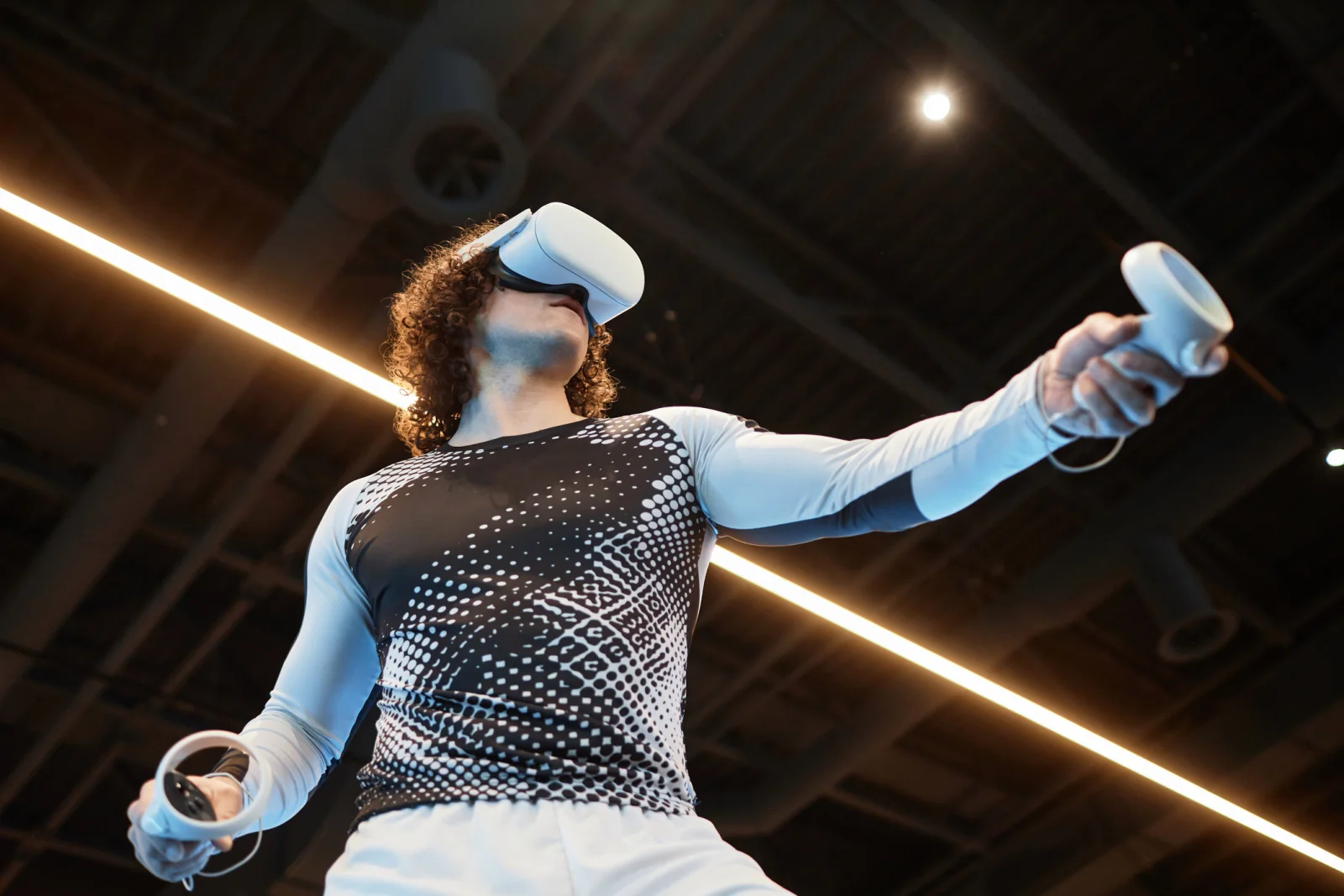 Attendee using virtual reality headset at a booth during experiential marketing event