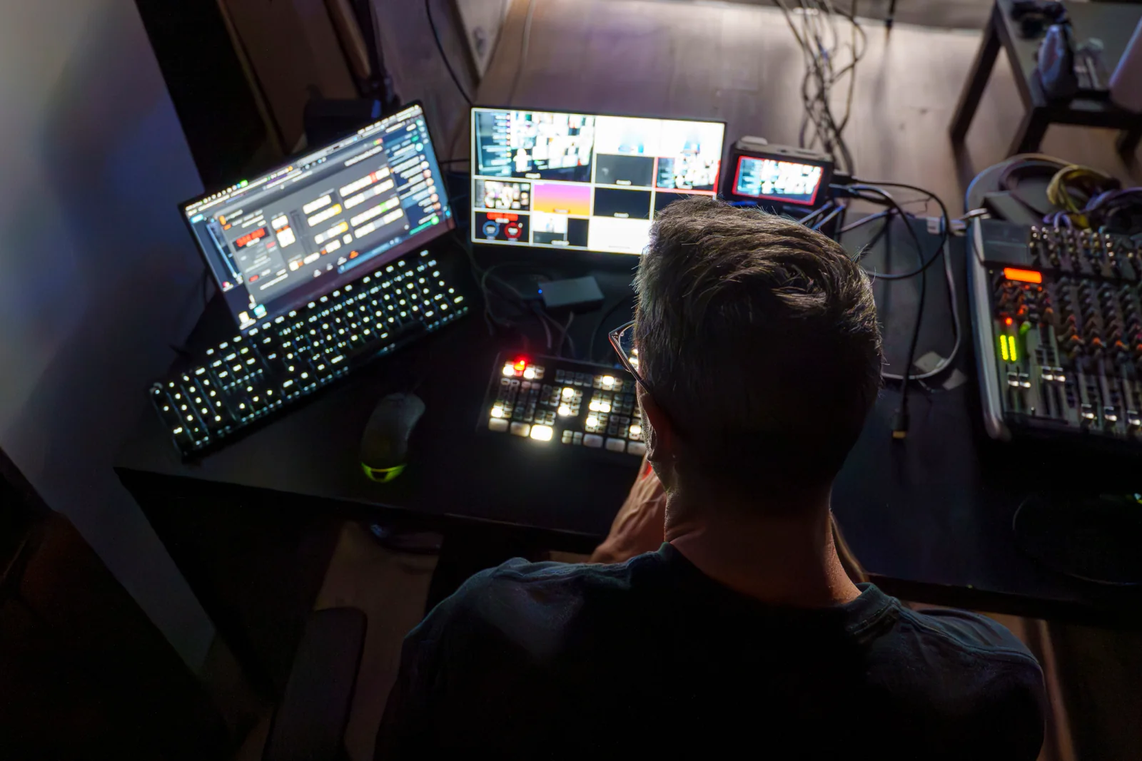 Broadcast operations center monitoring multiple channels and feeds