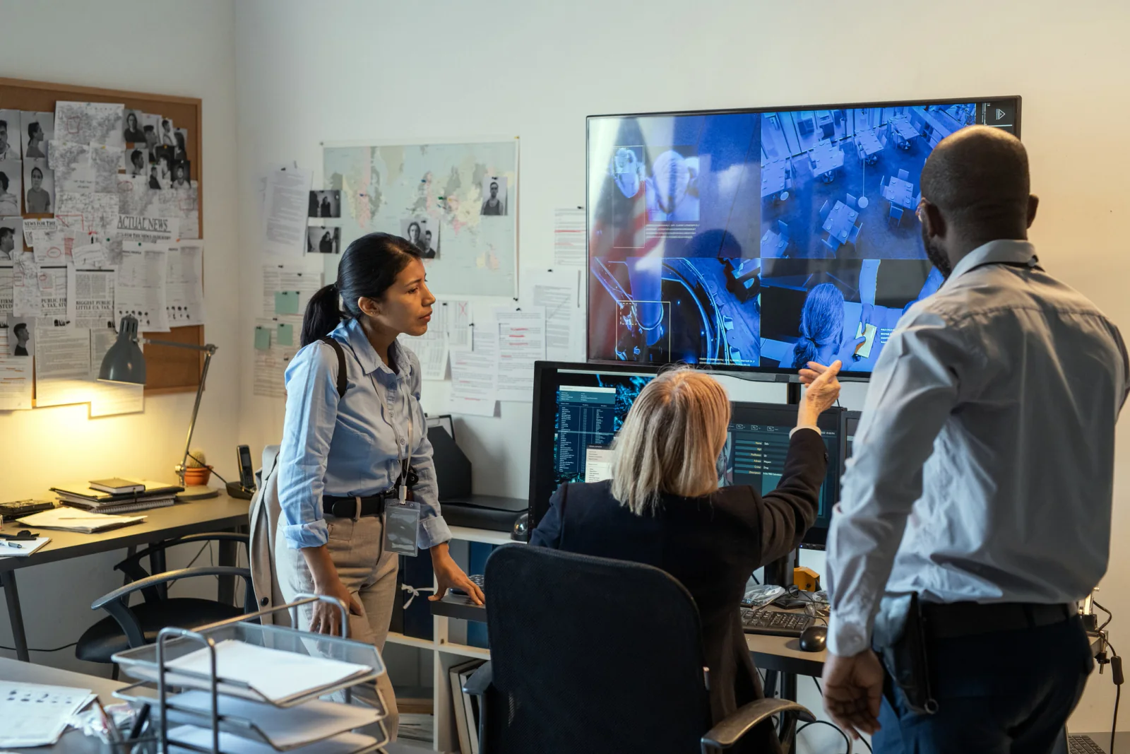 Business continuity exercise in a temporary operations room with laptops, displays, networking gear, and team members testing recovery plans