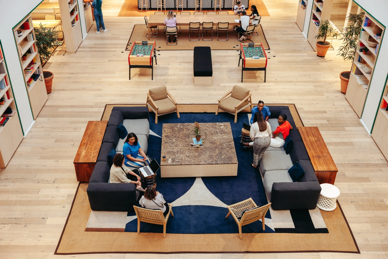 Modern lounge seating rental setup for a corporate networking event