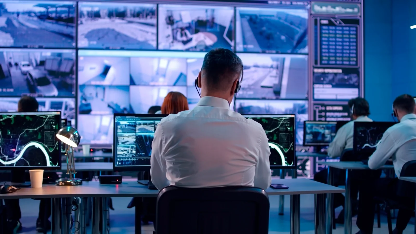 Multi-room conference production setup with matching streaming and recording workstations, monitors, and standardized technical kits across breakout rooms