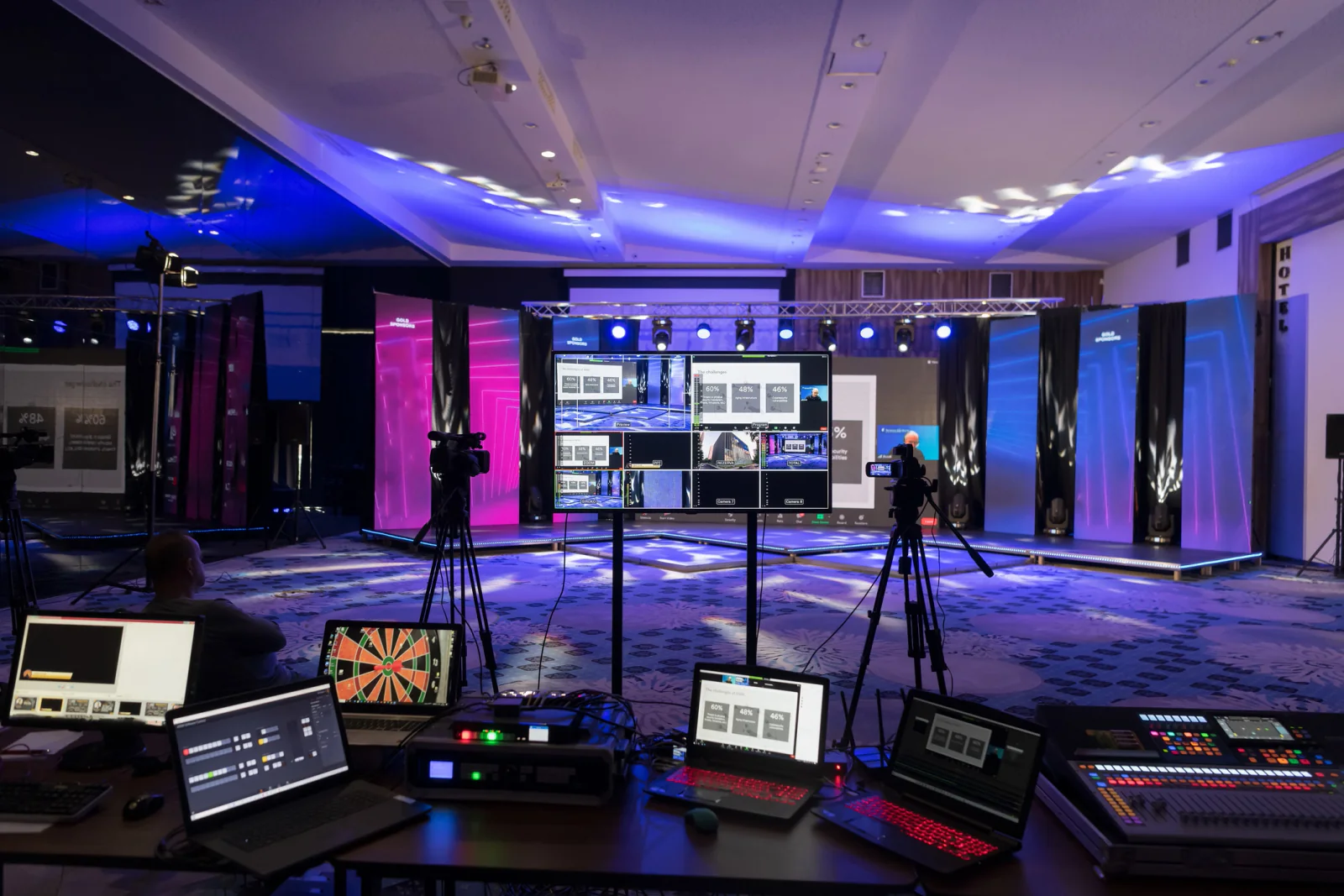 Multi-room conference production environment with standardized recording and streaming kits across breakout session rooms