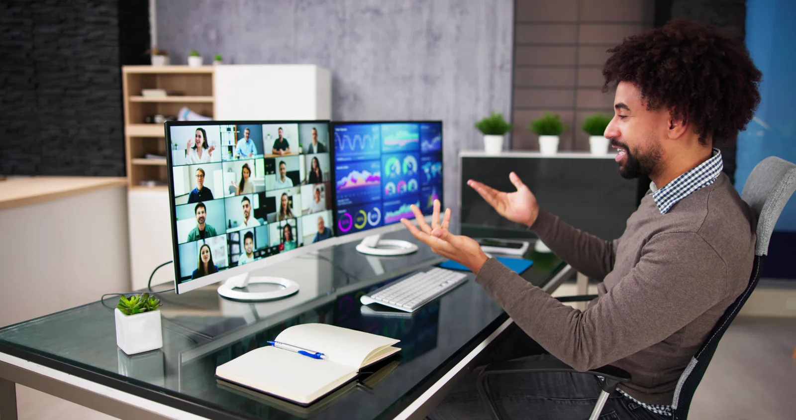Recorded conference session setup with capture workstation, monitors, and presentation feed prepared for post-event content library use