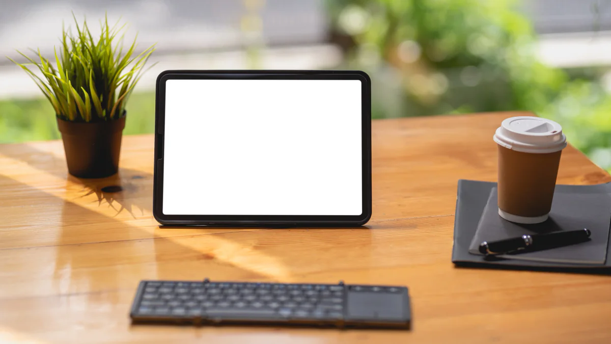 iPad Pro with keyboard cover and Apple Pencil set up for premium demos and executive presentation use