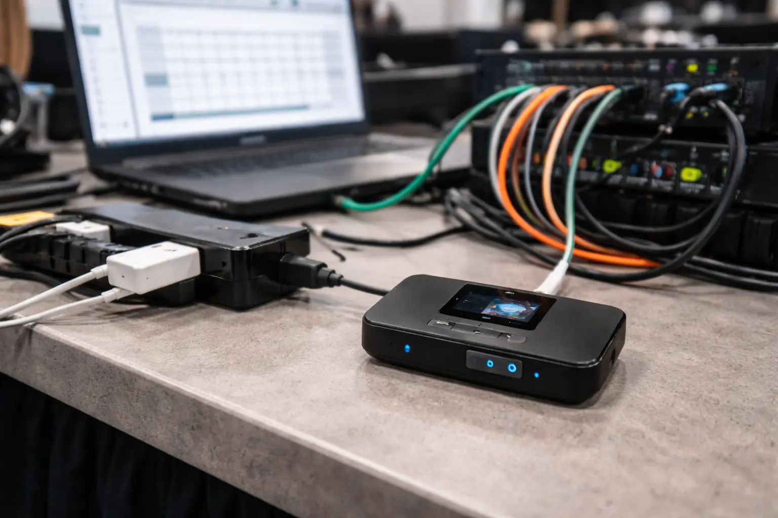 Verizon MiFi hotspot rental connected as a failover internet source on an event technology table