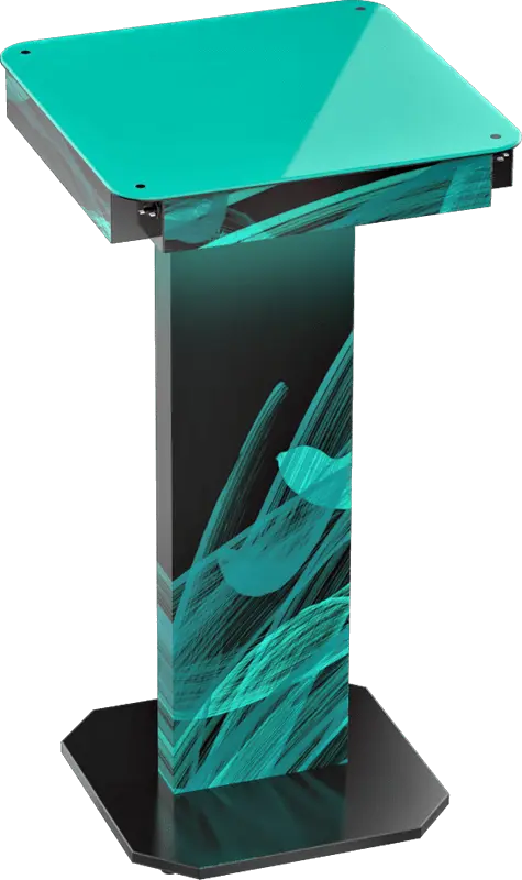 Square charging table rental with accent lighting for event attendees