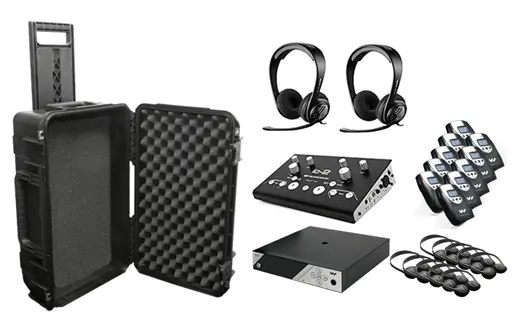 Wireless interpretation headsets and receivers for multilingual conference attendees