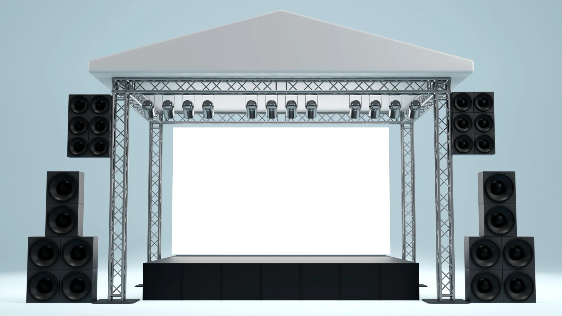 Professional event stage truss with speakers lighting and temporary staging infrastructure