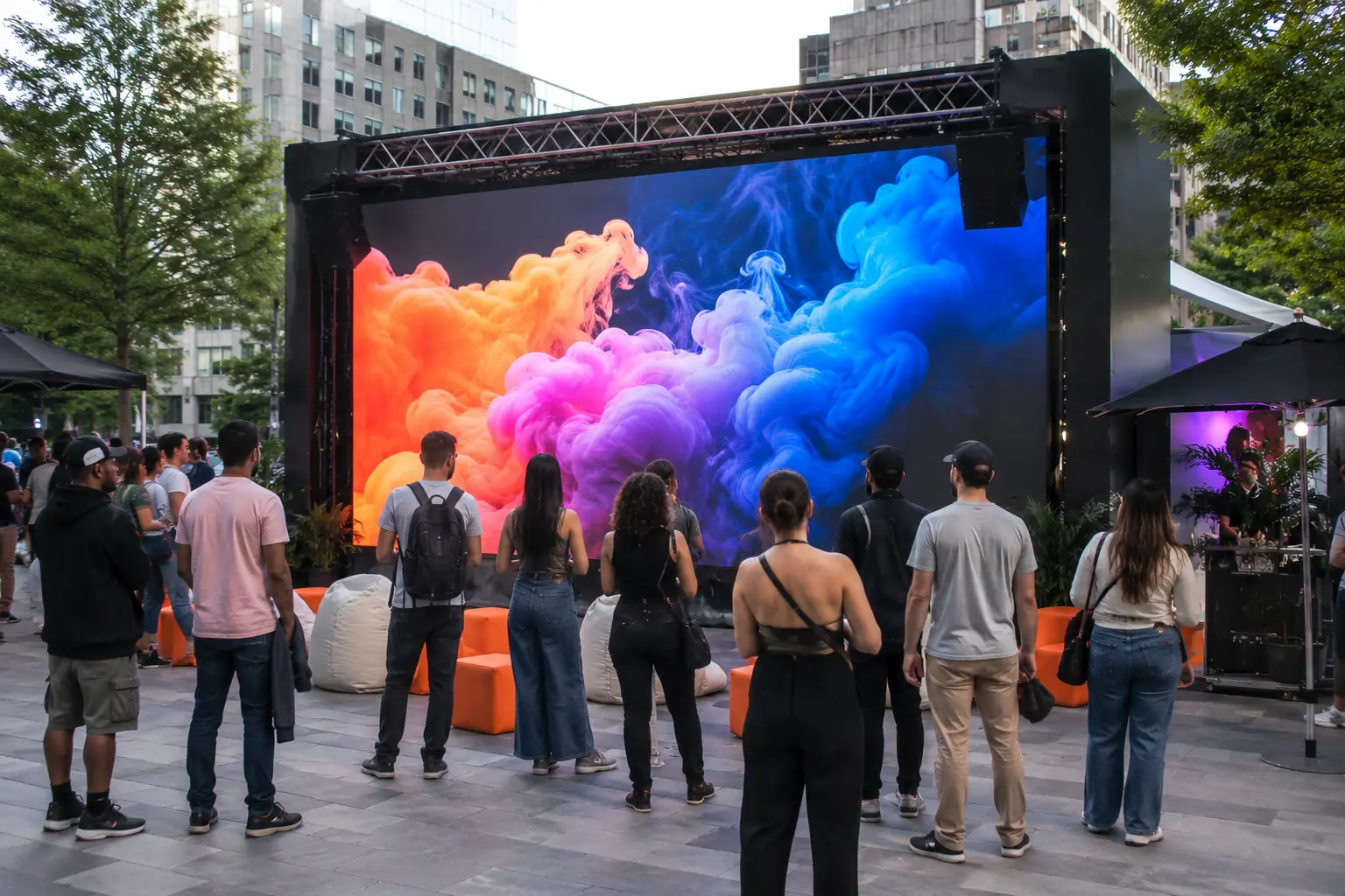 Outdoor LED display rental used at a public event or festival for large audience visibility