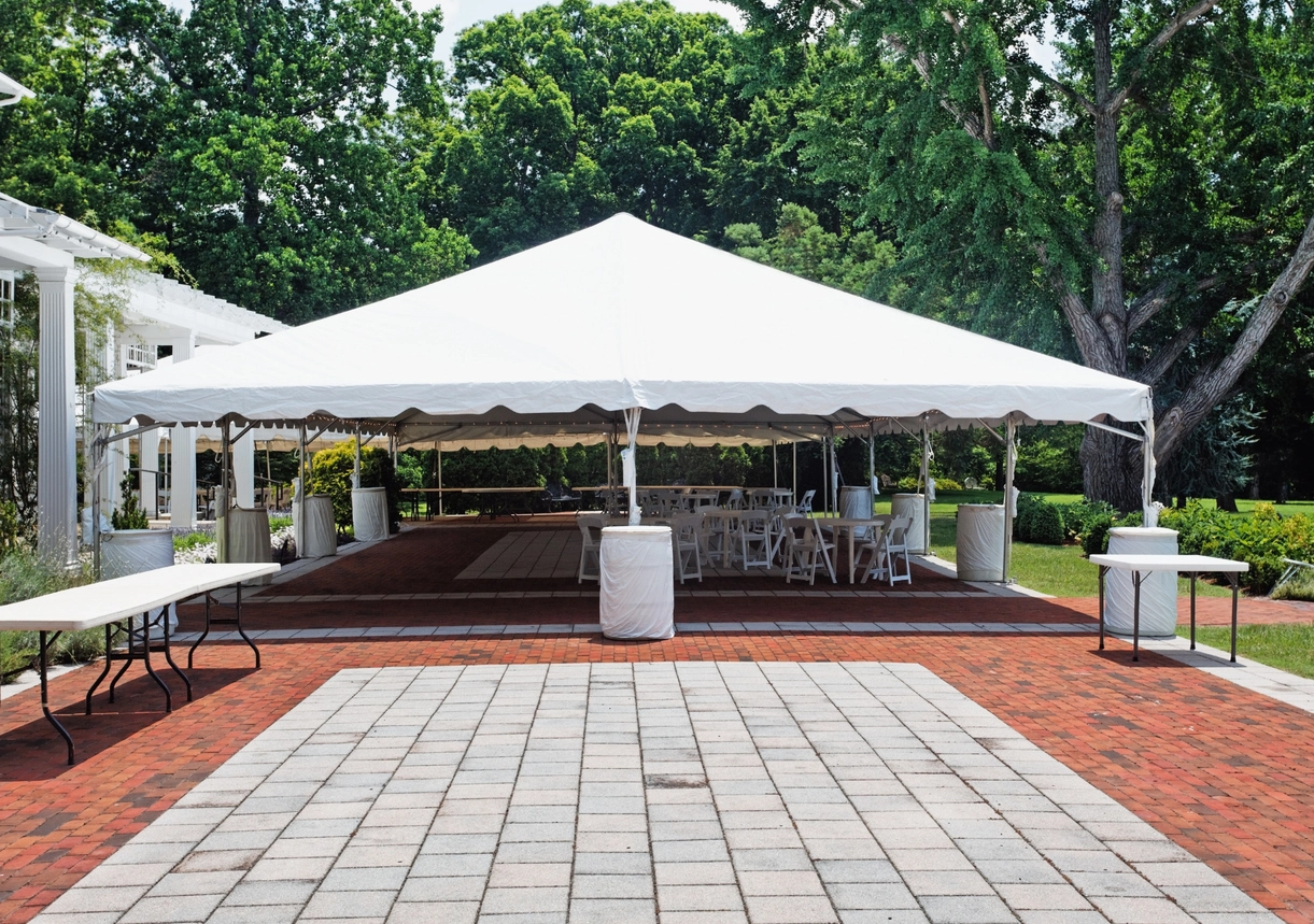 Large professional event tent installed for an outdoor temporary event venue
