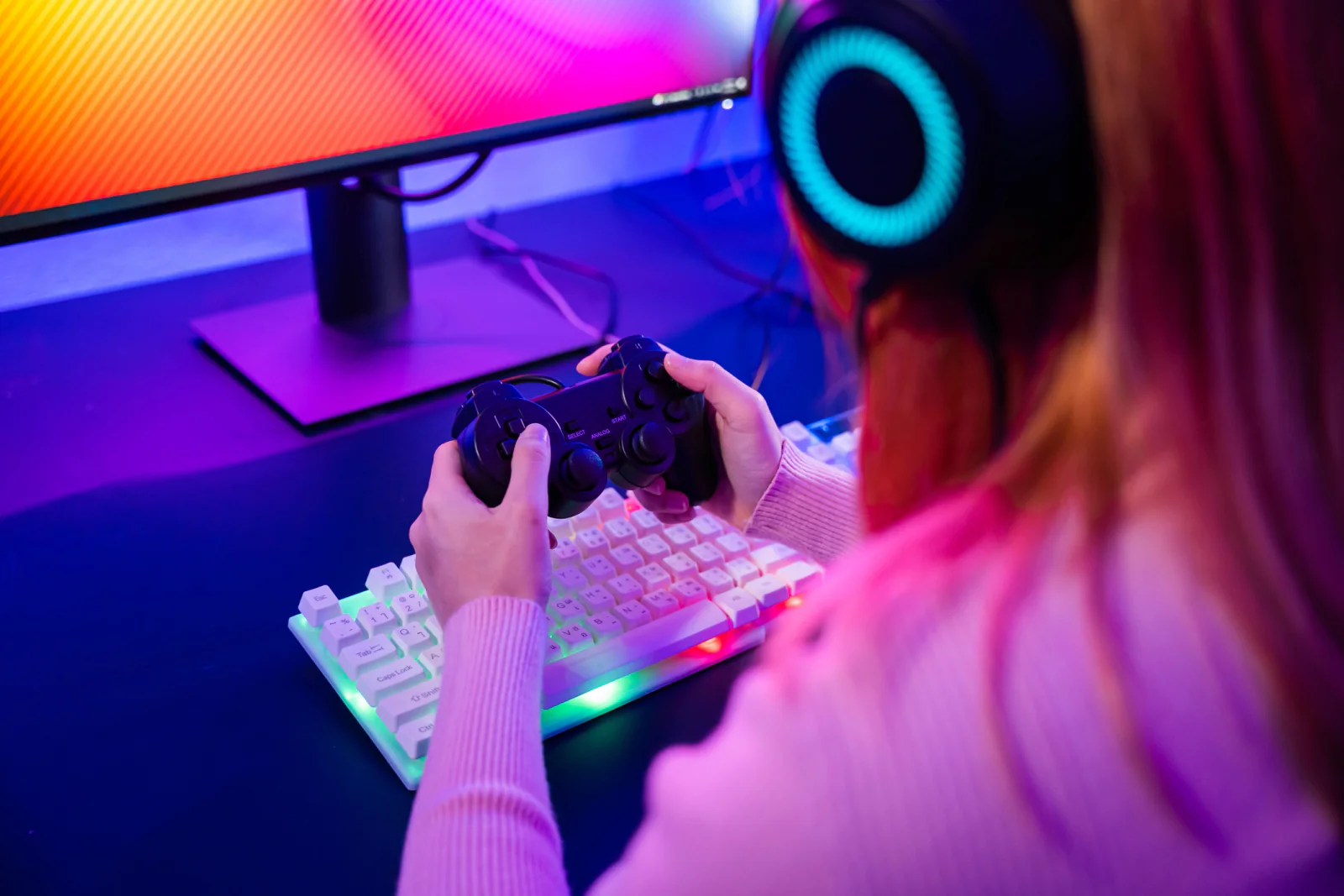 Console rental setup with controllers, gaming displays, and current generation systems prepared for tournaments and gaming lounges