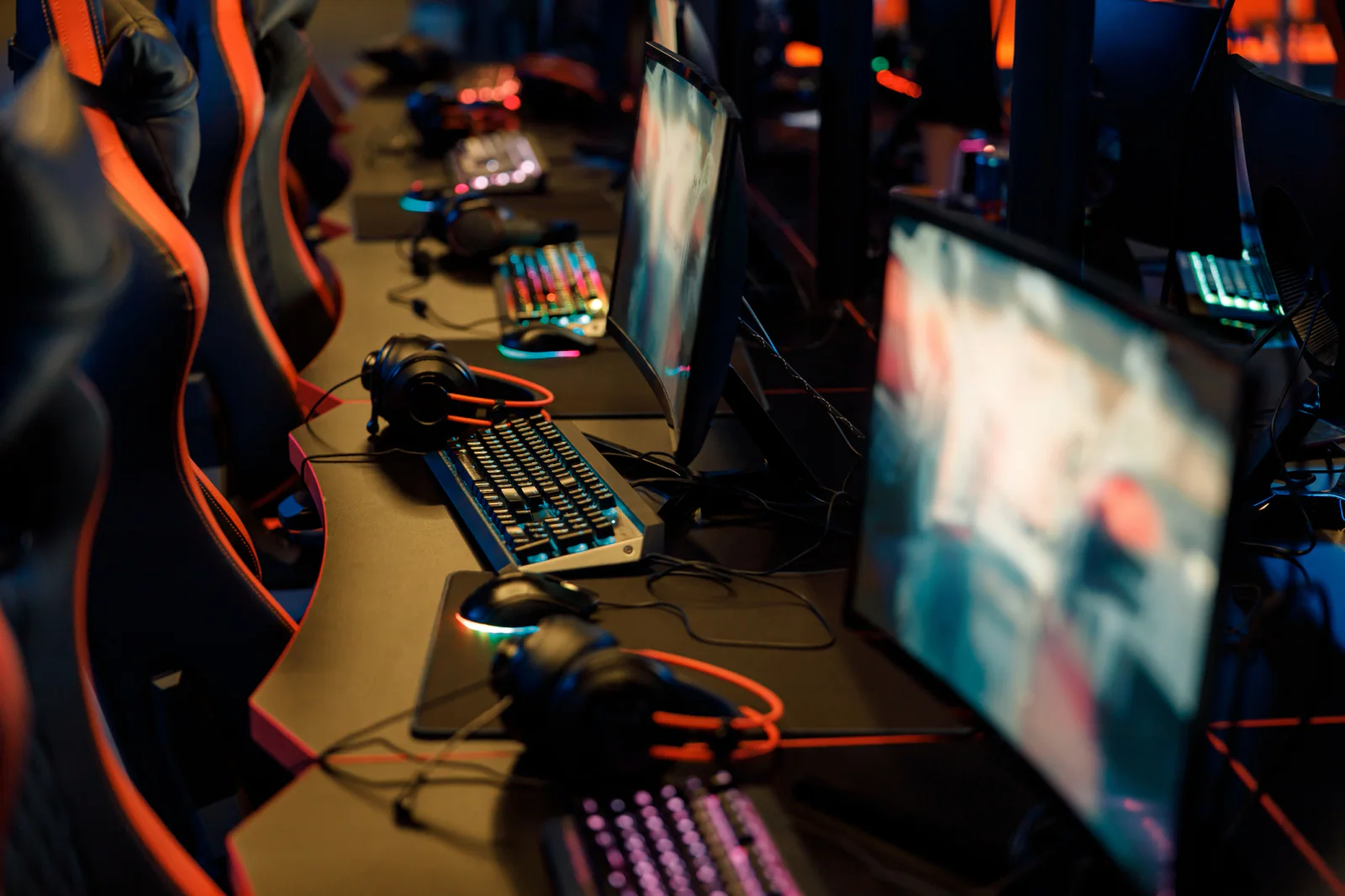 Esports and LAN event rental package with gaming PCs, monitors, peripherals, and stage-ready competitive gaming stations