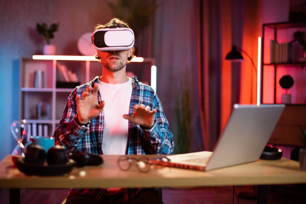 Immersive VR rental station with headset, controllers, and event-ready gaming setup for experiential activation