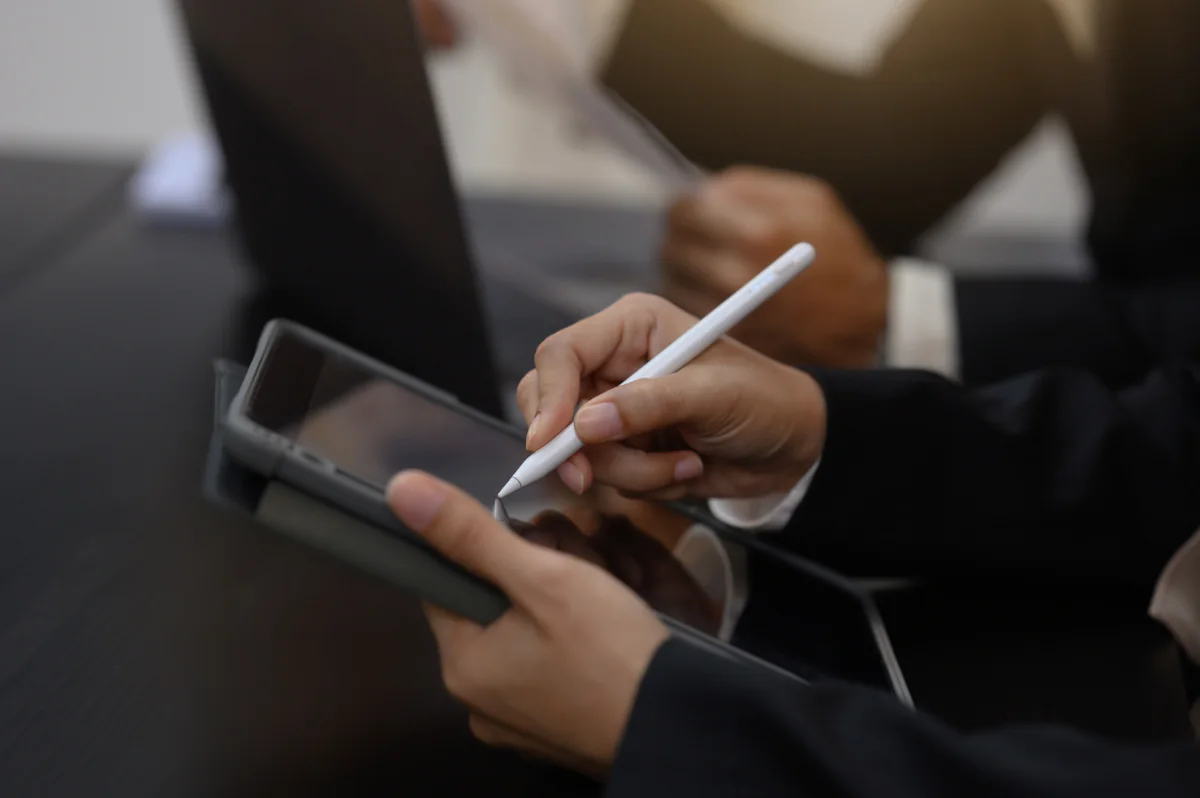 Android tablets displayed with business apps open for surveys, web workflows, and event use